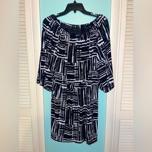 NWOT Black and white AB Studio off shoulder dress. Size large.